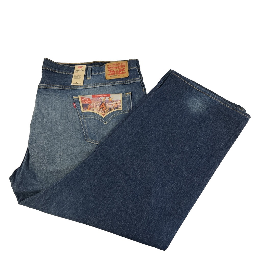 New Mens Levi's Western Fit Size 54x32 B&T Strong Denim Jeans Distressed NWT